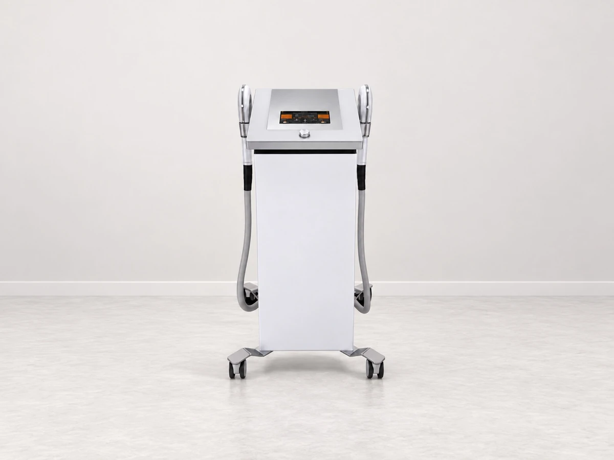スティムシュアの機器本体。左右に2つのアプリケータが付いている